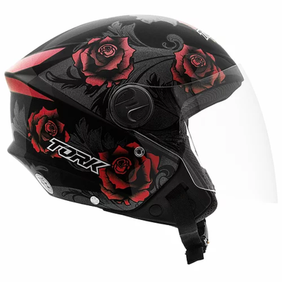 CAPACETE NEW LIBERTY THREE FLOWERS BRILHANTE TAM 58 VERM/PT